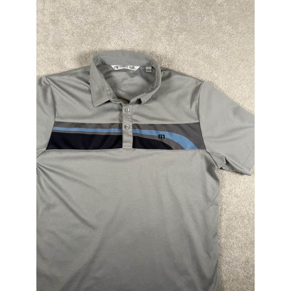 Travis Mathew Polo Shirt Men's M Gray Colorblock Athletic Golf Polyester Preppy